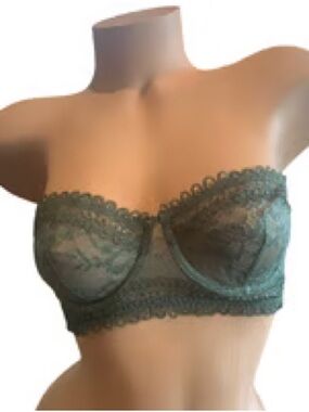 Victoria’s secret very sexy unlined balconette strapless bra green lace 32D